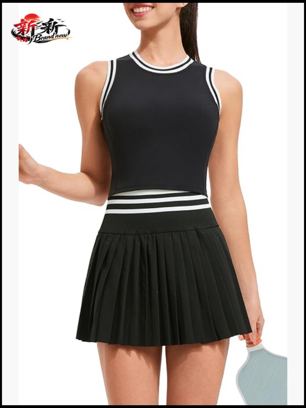 Two Piece Tennis Skirt Set High Waisted Pleated Athletic Golf Skirt with Pockets